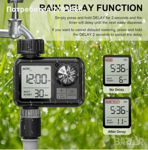 Таймер за поливане Xtsuen автоматичен и ръчен режим LCD дисплей с голям екран, снимка 3 - Напояване - 51795085