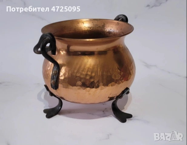 Медно канче с ковано желязо, снимка 3 - Антикварни и старинни предмети - 53645036