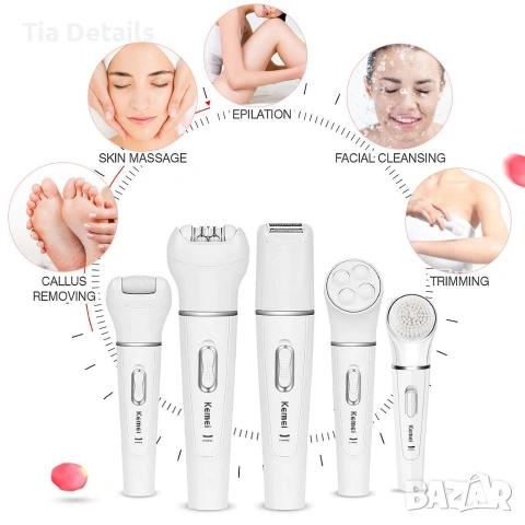 Епилатор 5 в 1 четка за лице , самобръсначка, масажор Beauty Tools Browns Kemei, снимка 4 - Друго - 53153672