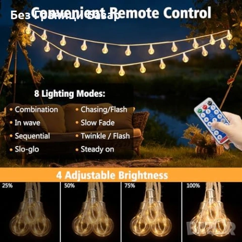 Нови Соларни ретро лампички 10м 20 LED крушки за двор тераса украса, снимка 2 - Соларни лампи - 53835499