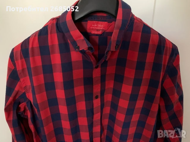 Мъжка карирана риза Zara размер М-L, снимка 3 - Ризи - 50497726