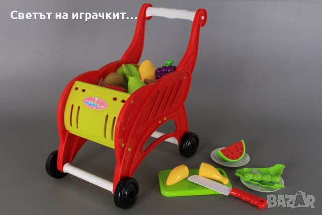 Количка за пазаруване и плодове и зеленчуци за рязане, снимка 1 - Играчки за стая - 45948935