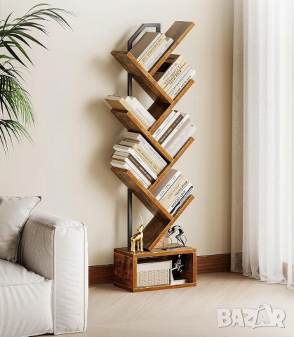Масивна Библиотека с 6 рафта стабилна и ефектна от дърво + метал, снимка 2 - Етажерки - 53113500