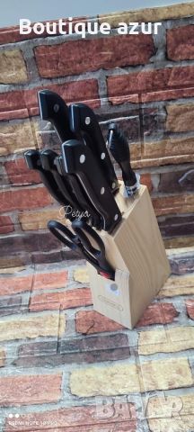 Комплект ножове с точило и сатър, снимка 1 - Прибори за хранене, готвене и сервиране - 45125808