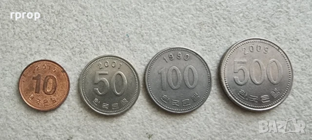Южна Корея. 10,50,100 и 500 вона. 4 бройки., снимка 1