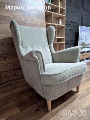 Стилен фотьойл 'Ушатка' – сив рипс, отлично състояние, снимка 2 - Дивани и мека мебел - 54044653