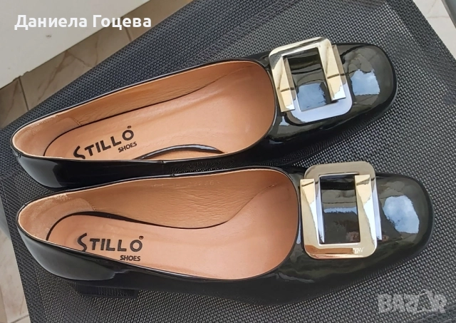 Черни естествен лак обувки с катарама и нисък ток, снимка 11 - Дамски обувки на ток - 52481768