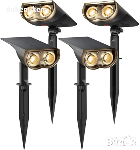 4 броя соларни лампи 800 lm, 22LED, 3000K, IP67, 3 режима, монтаж в земя или стена