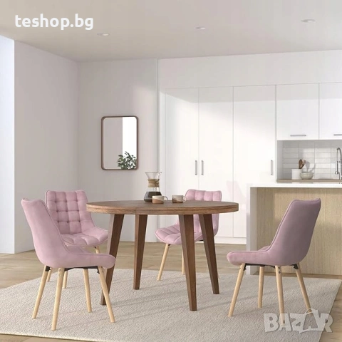 Трапезен стол розов плюш MIADOMODO 4 броя