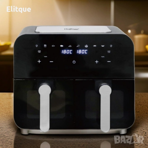 Двоен фритюрник с горещ въздух Cheffinger 9 л с дигитален дисплей, снимка 6 - Фритюрници - 53187376