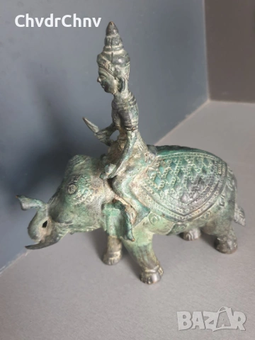 20см-3кг азиатска фигура/тайландска бронзова скулптура/статуетка на войн върху слон, снимка 2 - Статуетки - 53691466