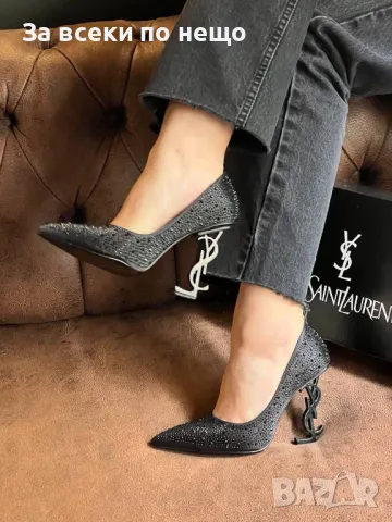 Yves Saint Laurent Дамски Черни Обувки На Ток С Камъни Код E247