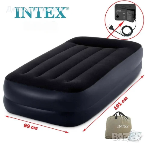 Надуваем матрак с помпа INTEX 99 х 191 х 42 см, Pillow Rest Raised