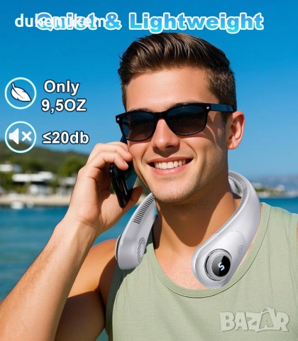 Преносим USB вентилатор за врат, 5 скорости, сив цвят, снимка 4 - Вентилатори - 52398848