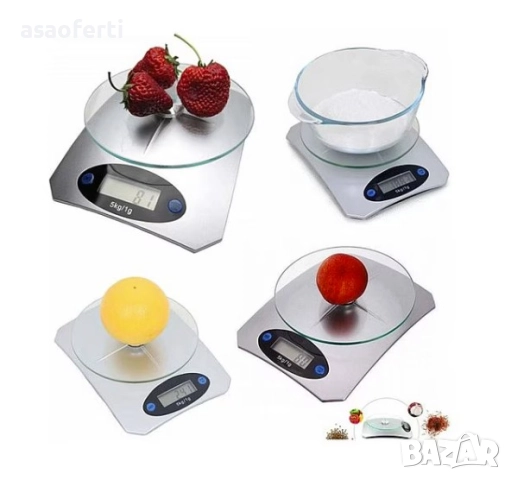 ⚖️ Електронна Кухненска Везна – 1 гр до 5 кг, Стъклен Плот и Функция ТАРА (TARE)