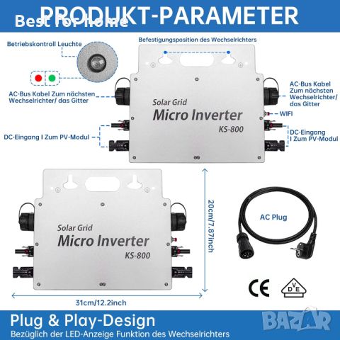 Solar Grid KS- 800 Инвертор 800 W, снимка 5 - Други машини и части - 46643162