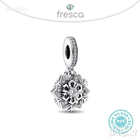 Талисман Fresca по модел тип Пандора S 925 Pandora Glamorous Snowflake Dangle Charm. Колекция Amélie, снимка 1 - Гривни - 39013730