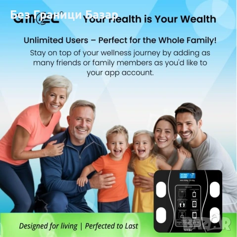 Нов Bluetooth смарт кантар телесен състав BMI мазнини мускули LED везна, снимка 4 - Друга електроника - 53683391