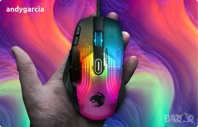 Roccat Kone XP, 19000 DPI, Оптична, 15 бутона, AIMO RGB подсветка чисто нова 4D Krystal Scroll Wheel, снимка 2 - Клавиатури и мишки - 46447178