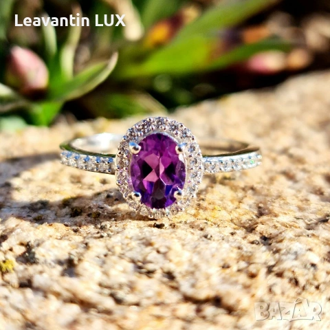 Сребърен пръстен с Аметист с Цирконий , снимка 2 - Пръстени - 53645408