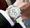 Мъжки Луксозен Моден Кръгъл Kварцов Часовник с бяла каишка , снимка 2