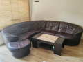 Кожен диван с маса, снимка 1 - Дивани и мека мебел - 45040943