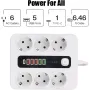 Разклонител Sumker, 6 контакт, 5 бр. USB, 1 бр. C конектор, 220V, 3000W, 10A, бял, снимка 3