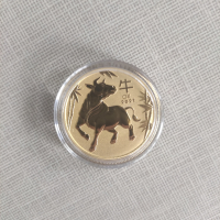 1 тройунция 24 карата (1 toz) Златна Монета Австралийски Лунар Вол 2021, снимка 7 - Нумизматика и бонистика - 45056207