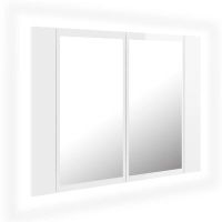 vidaXL Шкаф с LED огледало за баня, бял гланц, 60x12x45см, акрил（SKU:804961, снимка 1 - Огледала - 45444581