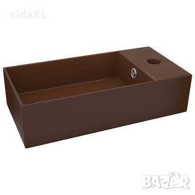 vidaXL Мивка за баня с преливник, керамична, тъмнокафява（SKU:146995, снимка 1