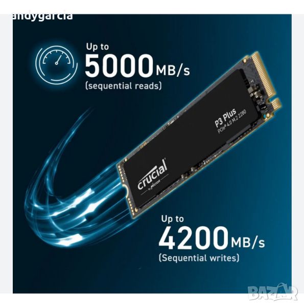 1TB Crucial P3 Plus Gen4 PCIe NVMe SSD 1000GB Read 5000MB/s Write 4200MB/s на 4 дни НОВ 1ТБ 1000ГБ, снимка 1