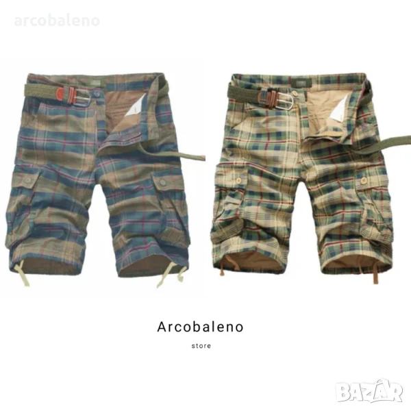 Мъжки къси карирани карго панталони с половин джоб, 2цвята , снимка 1