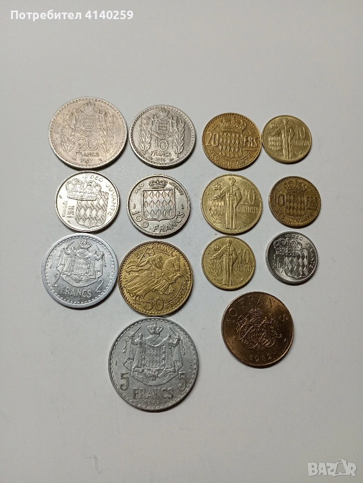 МОНАКО МОНЕТИ ЛОТ 50 ФРАНКА 1950 Г 5 ФРАНКА 1943 Г , снимка 1
