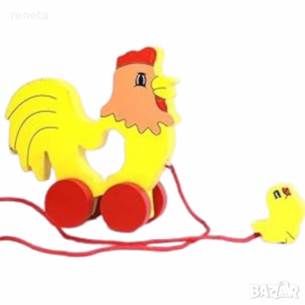 Играчка Кокошка с пиле, За дърпане,  Дървено, 12х12 см, снимка 1