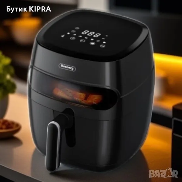 Фритюрник AirFryer , 1350W, 5.2л., LED дисплей, Горещ въздух, Таймер, до 200°C, Черен, снимка 1