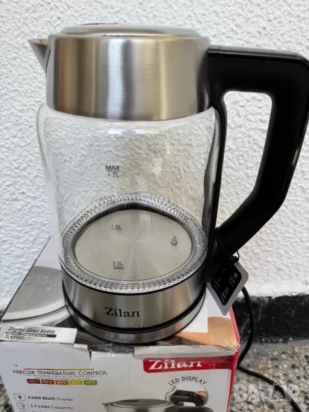 Стъклена Електрическа Кана - Zilan ZLN8955, 1.7л, 2200W, 360° Основа, LED Осветление, 5 Настройки!, снимка 1