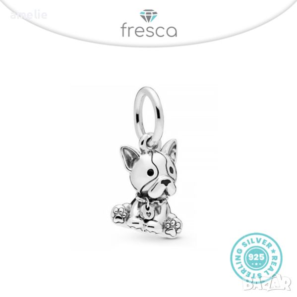 Талисман Fresca по модел Pandora Пандора сребро 925 Bulldog Dangle. Колекция Amélie, снимка 1