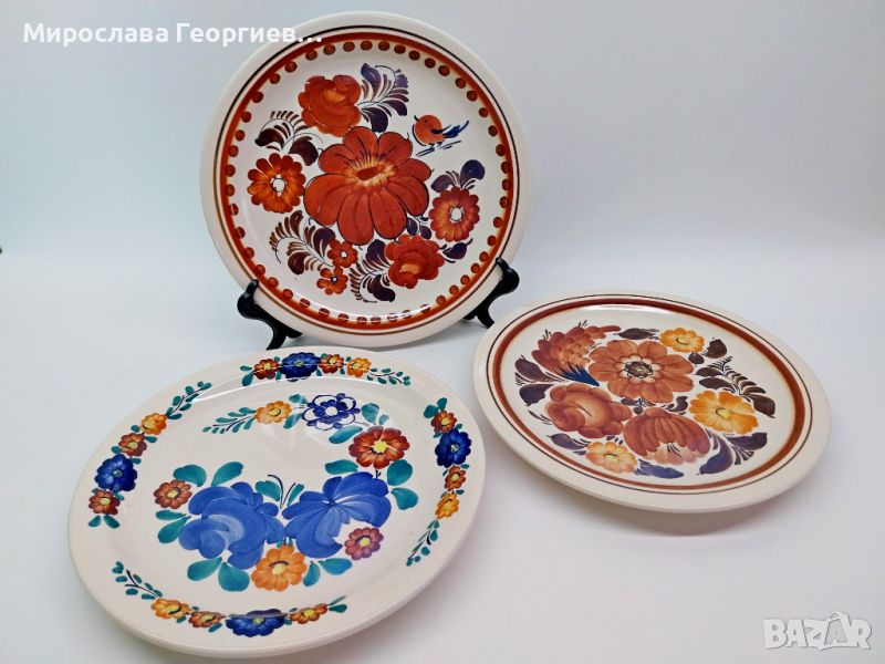 Винтидж ръчно рисувани керамични чинии за стена от Полша, снимка 1