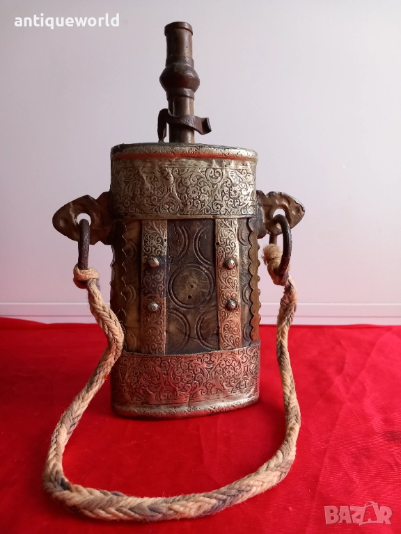 19Век ОСМАНСКА Барутница, Барутник, Сребро, Кост , Бронз, снимка 1