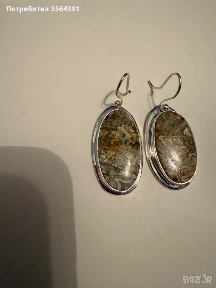 Сребърни обеци с ахат , снимка 1