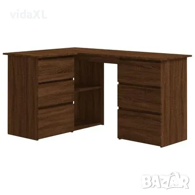 vidaXL Ъглово бюро, кафяв дъб, 145x100x76 см, инженерно дърво（SKU:815443）, снимка 1