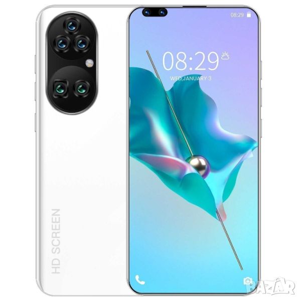 Смартфон P60Pro, 7.8", 48MP, 5600mAh, 256GB, 8GB RAM, Adroid 10, Бял, снимка 1