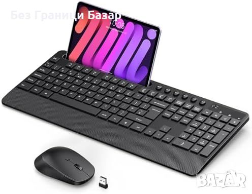 Нови Безжична клавиатура и мишка с ергономичен дизайн и стойка, снимка 1