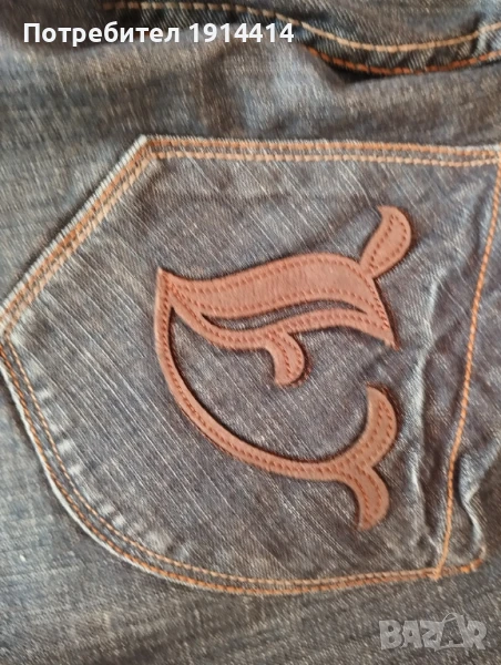 Дънки с уникална кожена апликация, снимка 1