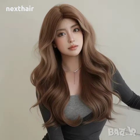 Светло кафява перука с руси фини кичури и дълъг бретон, снимка 1