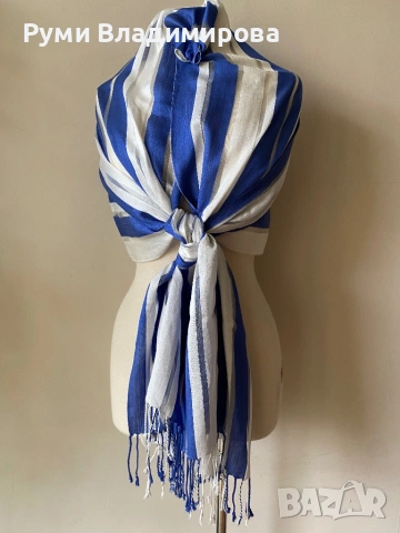 Бял шал на сини райета Hobbs, 20 % коприна/ летен шал