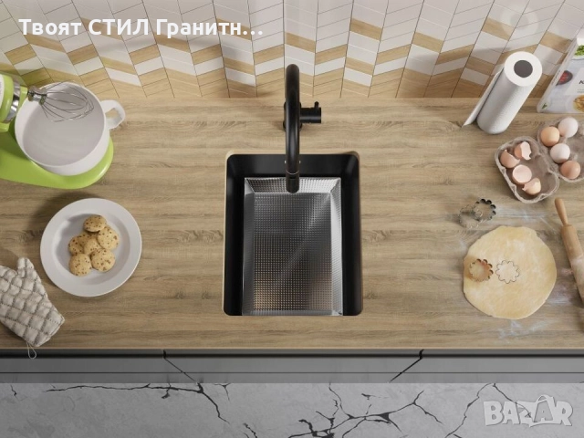 Черна кухненска мивка за вграждане под плот Венеция 50 XL 460x440 мм, снимка 6 - Мивки - 51878571