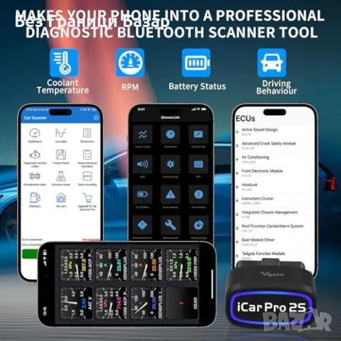 Нов vLinker iCar Pro 2S OBD2 Bluetooth скенер за бензинови/дизелови коли, снимка 2 - Друга електроника - 47276531