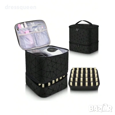 4650 Професионална чанта за маникюр на две нива – за 30 лака, с подвижен разделител от пяна и органа