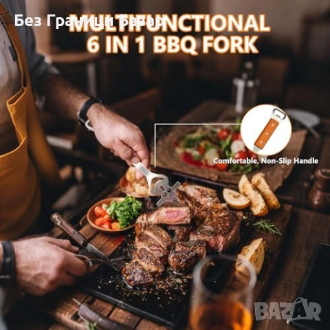 Нов BBQ комплект 3 части неръждаема стомана с дървени дръжки готвена скара грил инструменти, снимка 4 - Аксесоари за кухня - 54092841